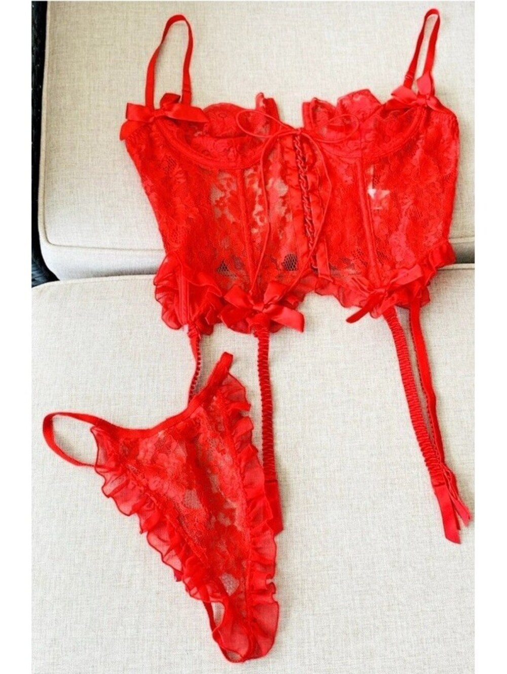 Vintage Y2K Victoria’s Secret Gold Label Red Sexy Bustier Corset Set 34B Small
